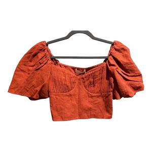 NWT Jonathan Simkhai‎ Quince Linen Crop Top In The Color Flan